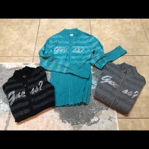 GUESS zip up sweater lot of 3 small